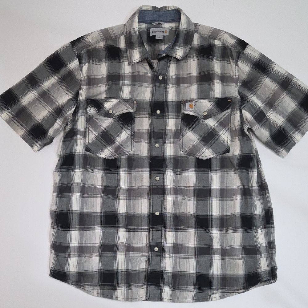 Carhartt Men's Black and White Plaid Button Down Shirt Sz Large